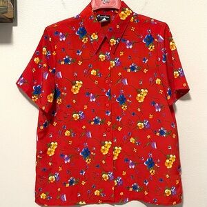 Vintage Caribou New York Floral Top - Point Collar & Full Button - Size Large
